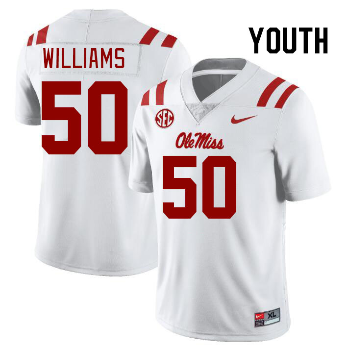 Youth #50 Jayden Williams Ole Miss Rebels College Football Jerseys Stitched-White